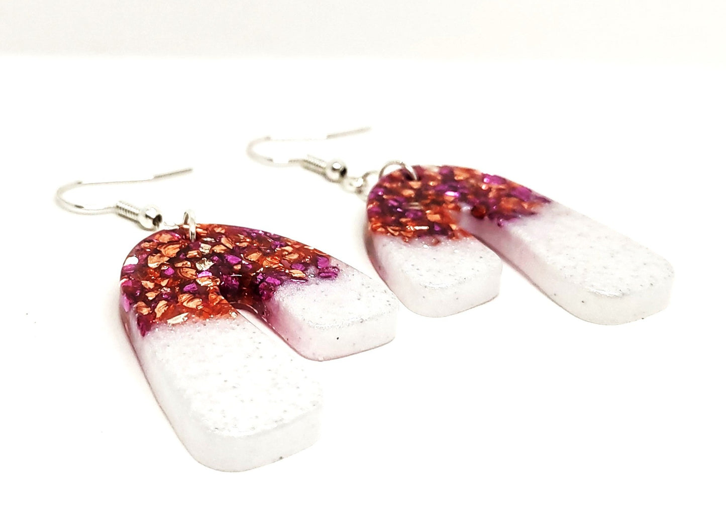 Abstract Resin Earrings Pink Copper Stone Chips