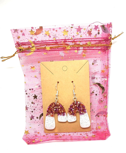 Abstract Resin Earrings Pink Copper Stone Chips