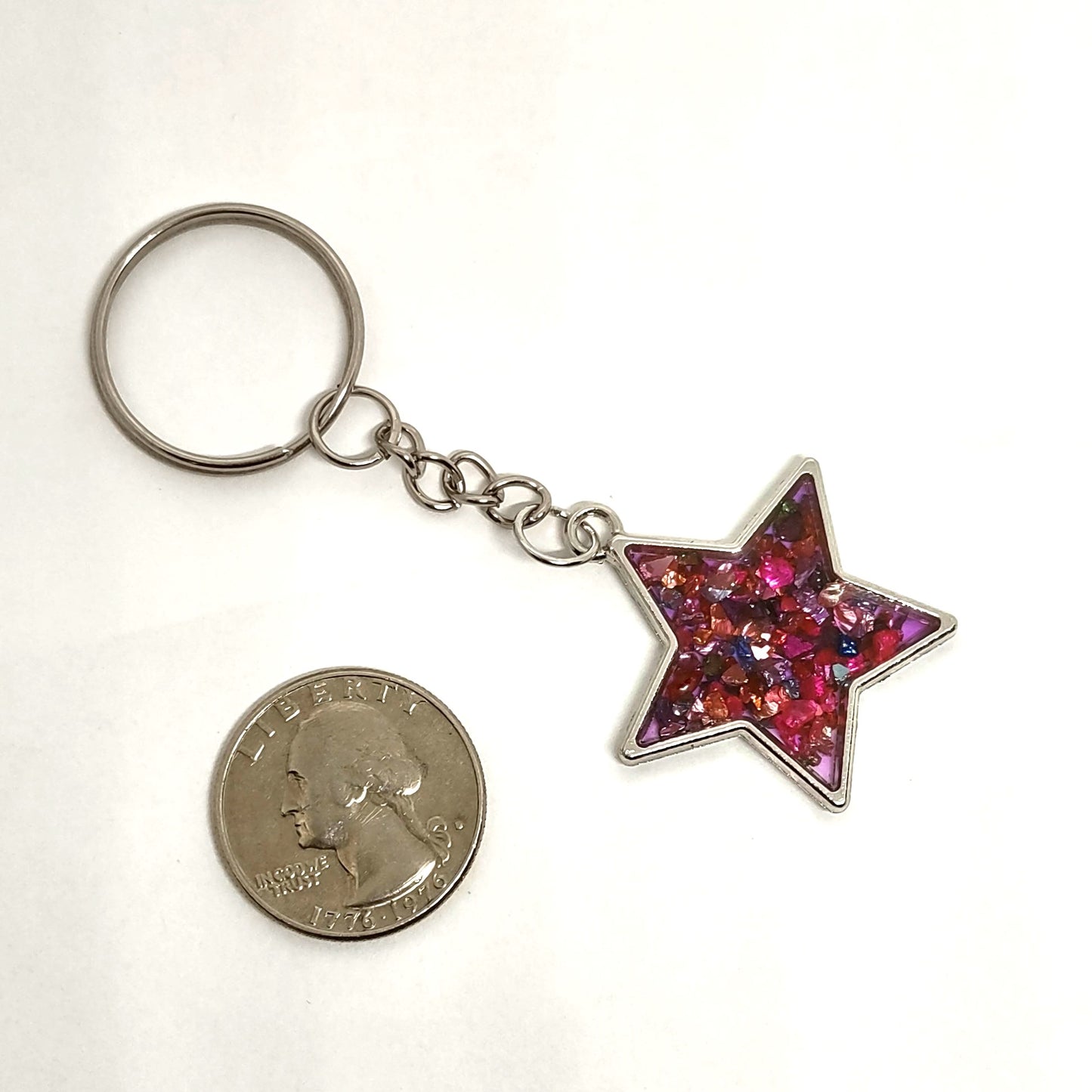 Multicolored Stone Resin Star Adornment on Chain Ring