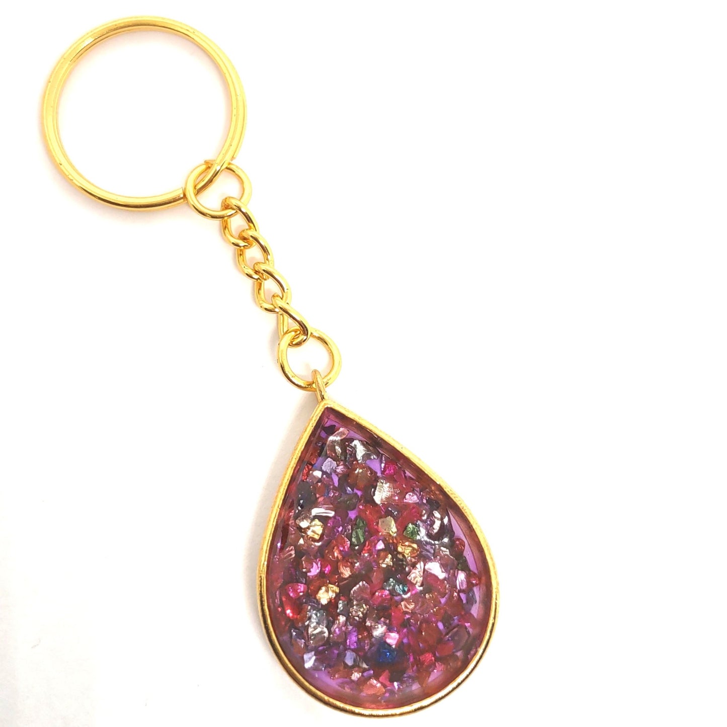 Multicolored Stone Resin Teardrop Adornment on Split Ring