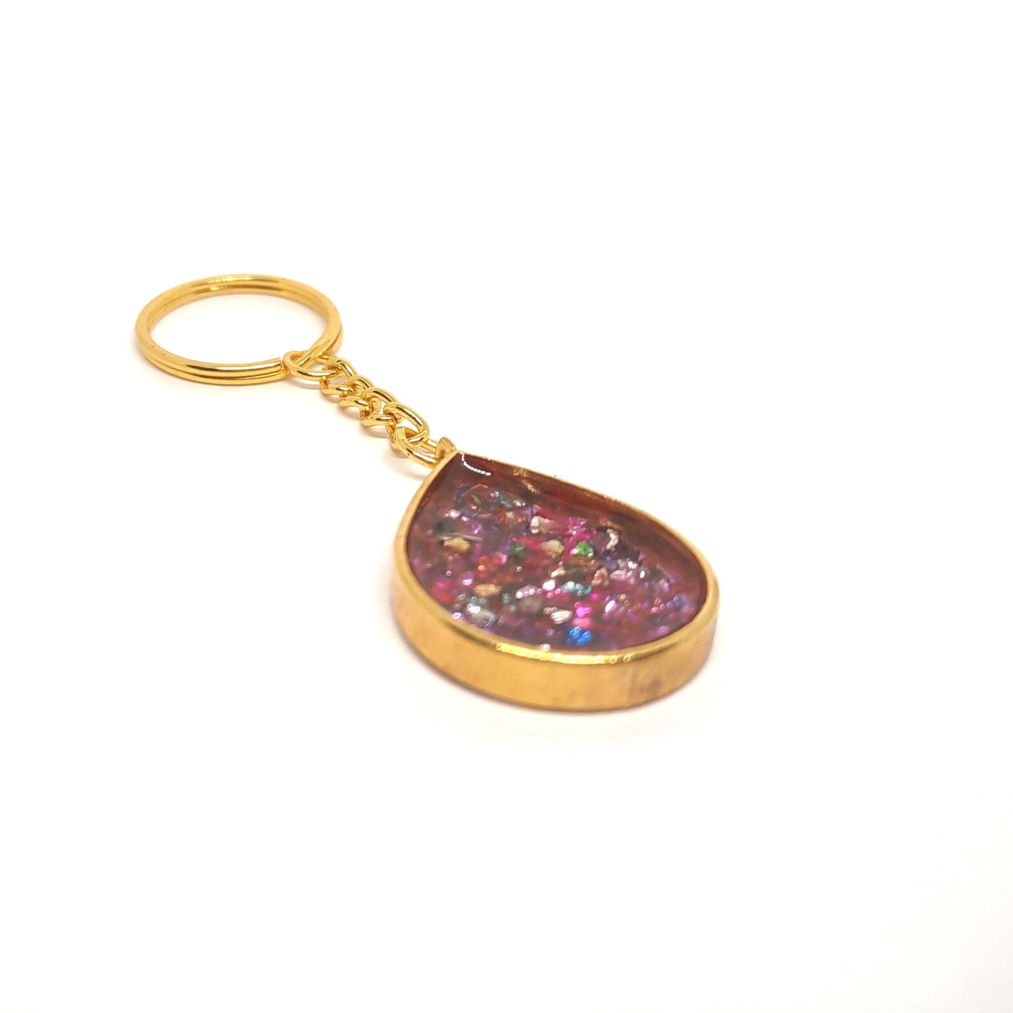 Multicolored Stone Resin Teardrop Adornment on Split Ring