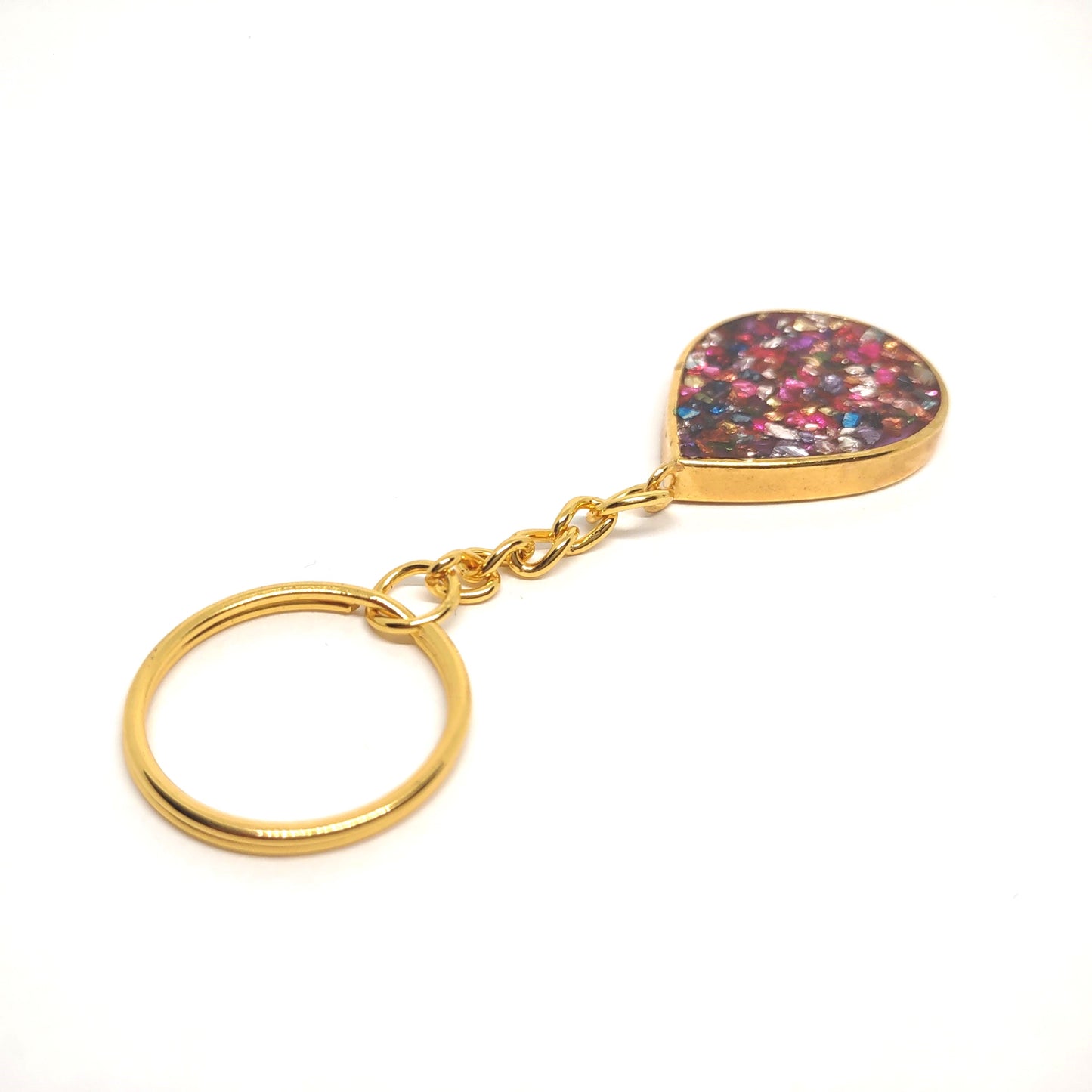 Multicolored Stone Resin Teardrop Adornment on Split Ring