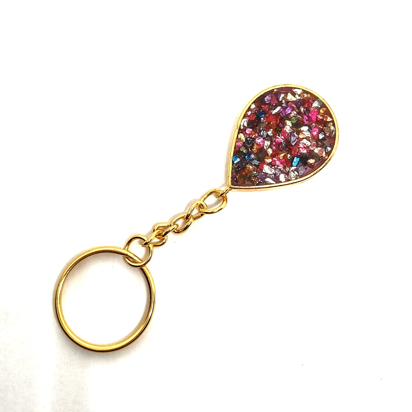 Multicolored Stone Resin Teardrop Adornment on Split Ring