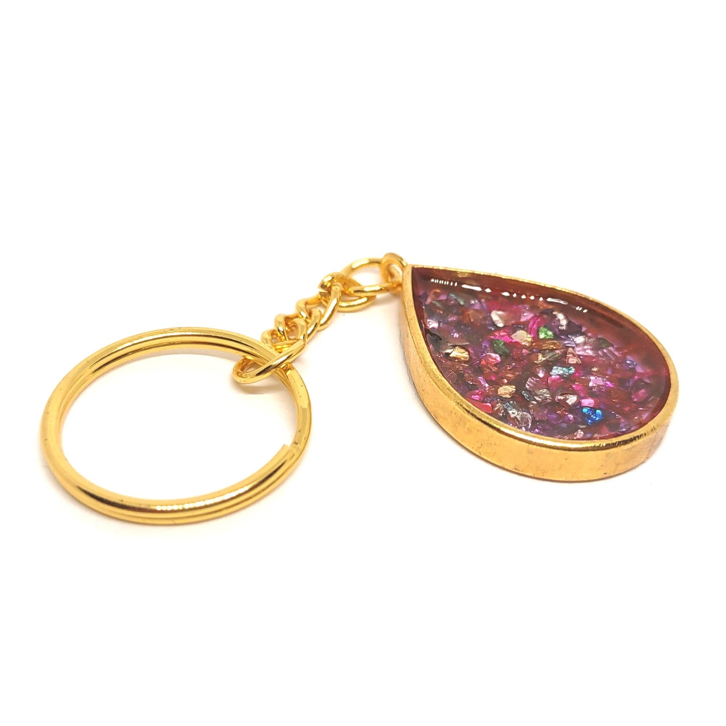 Multicolored Stone Resin Teardrop Adornment on Split Ring