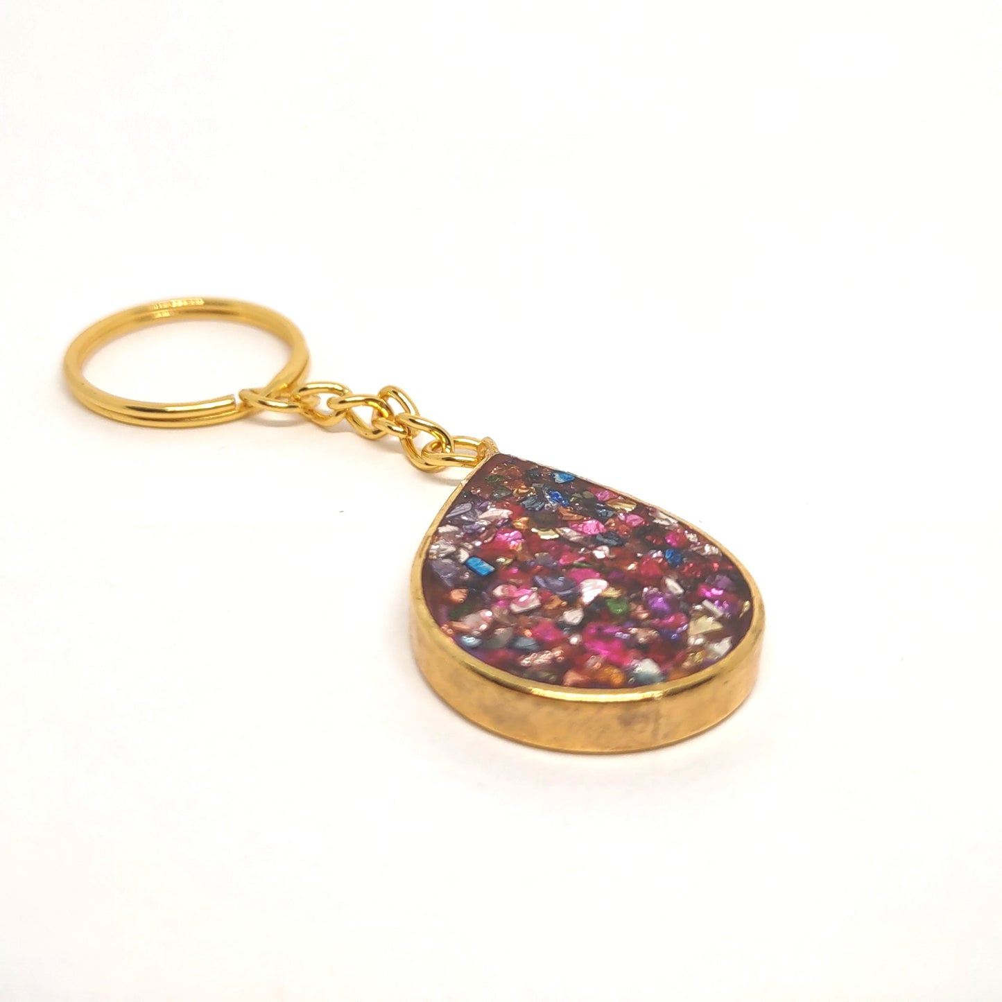 Multicolored Stone Resin Teardrop Adornment on Split Ring