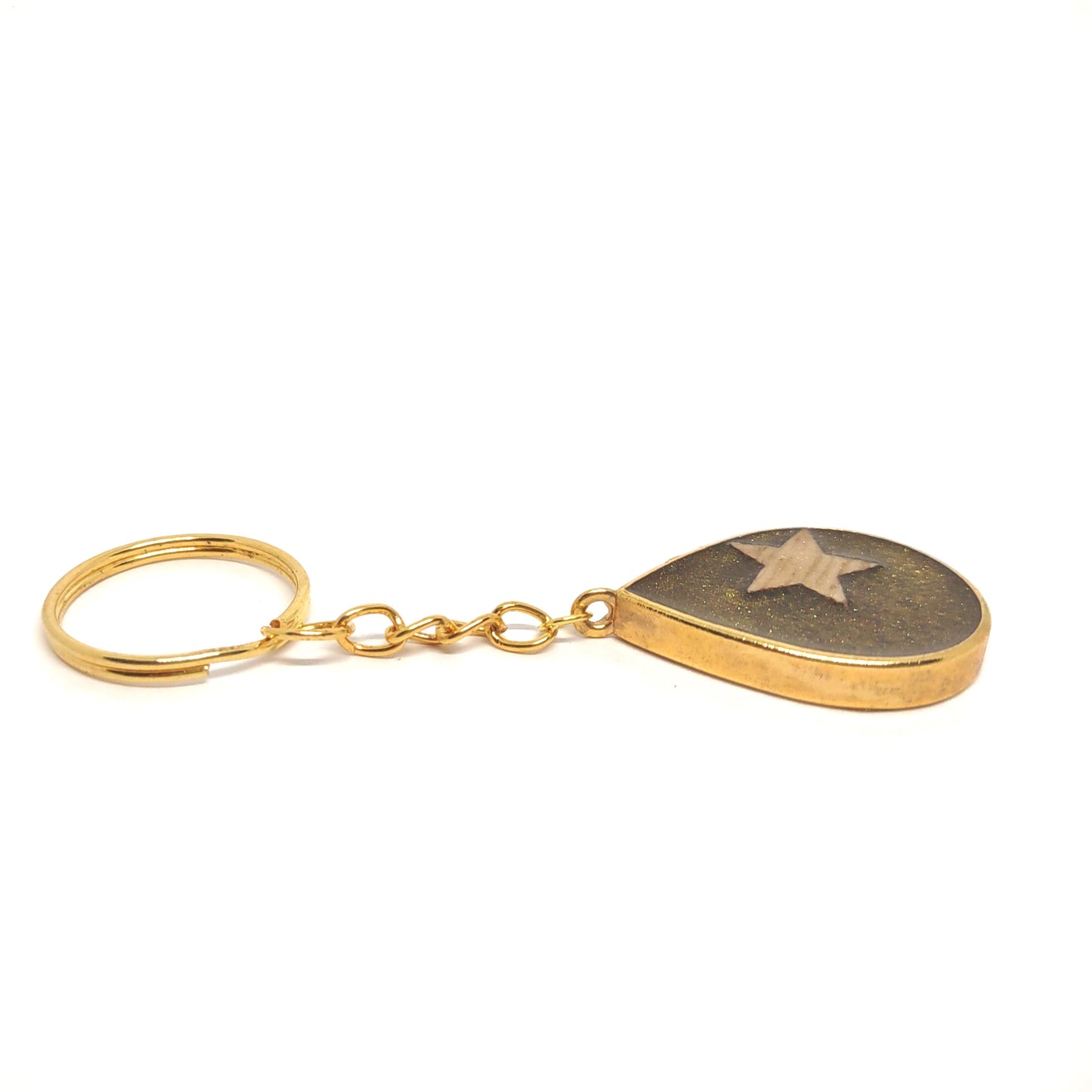 Wood Star Golden Resin Teardrop Adornment on Chain Ring