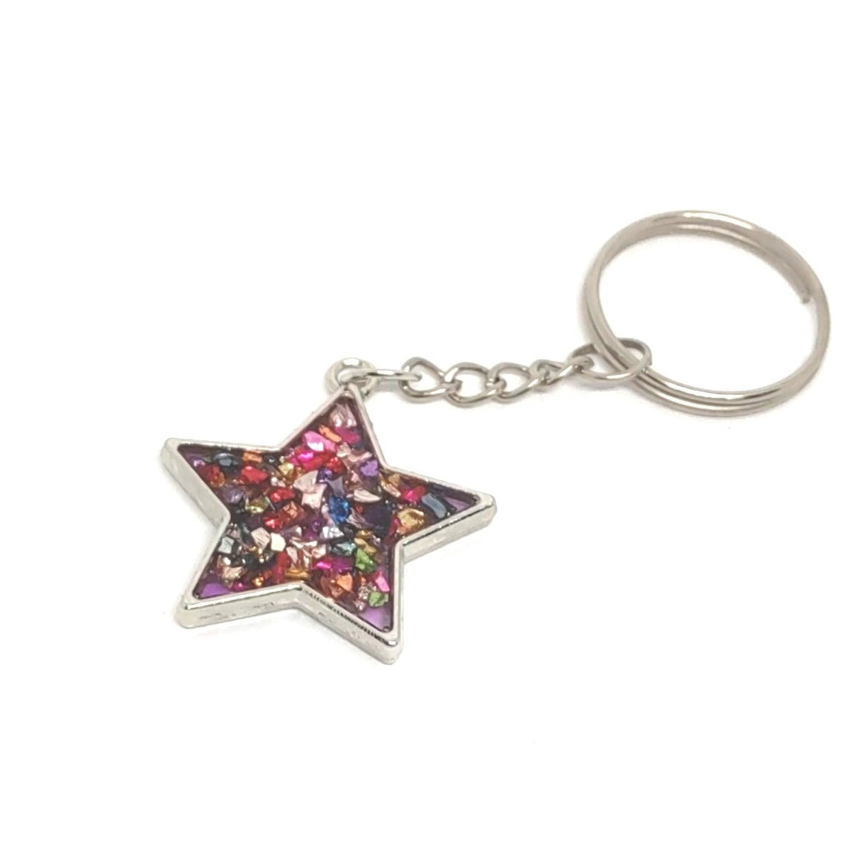 Multicolored Stone Resin Star Adornment on Chain Ring