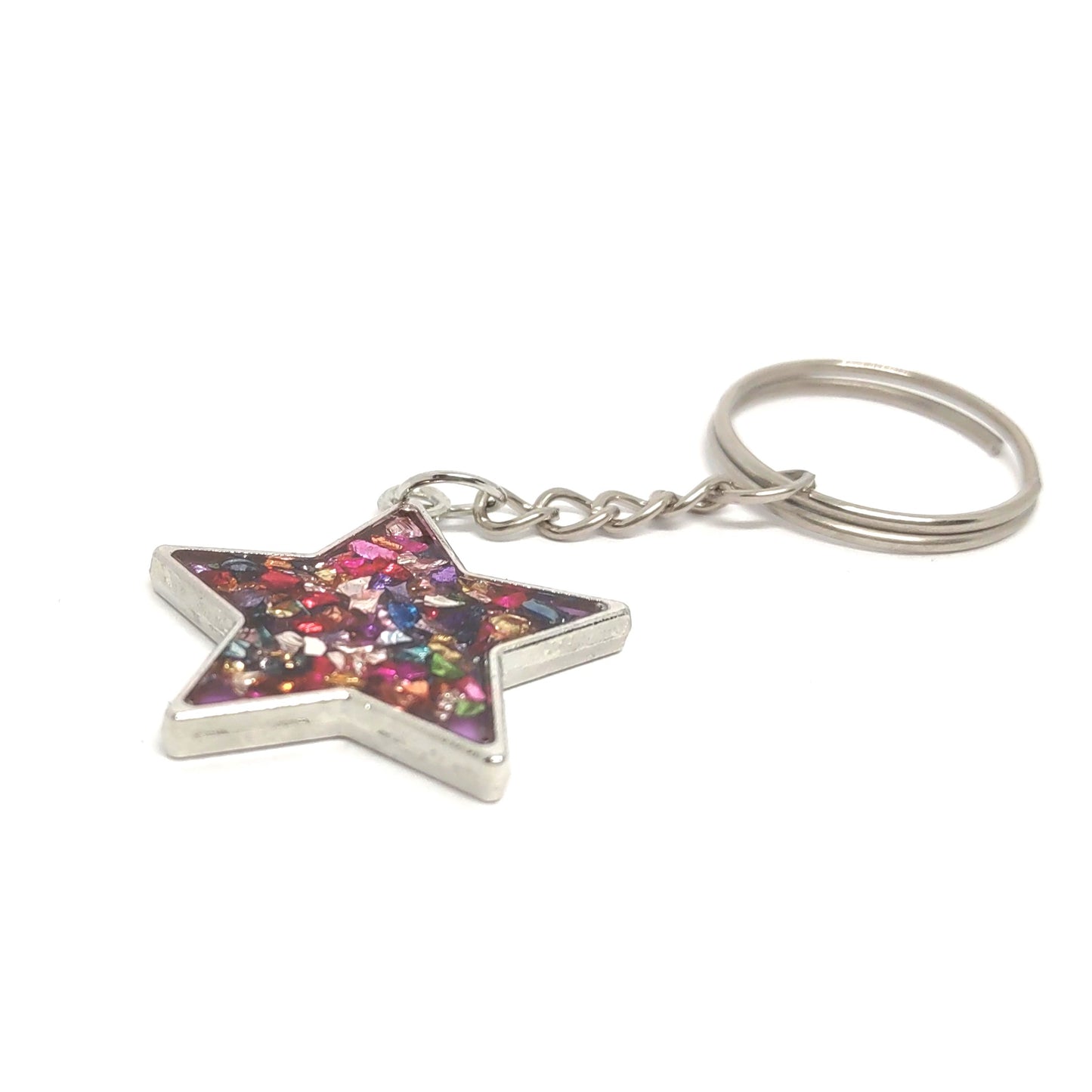 Multicolored Stone Resin Star Adornment on Chain Ring