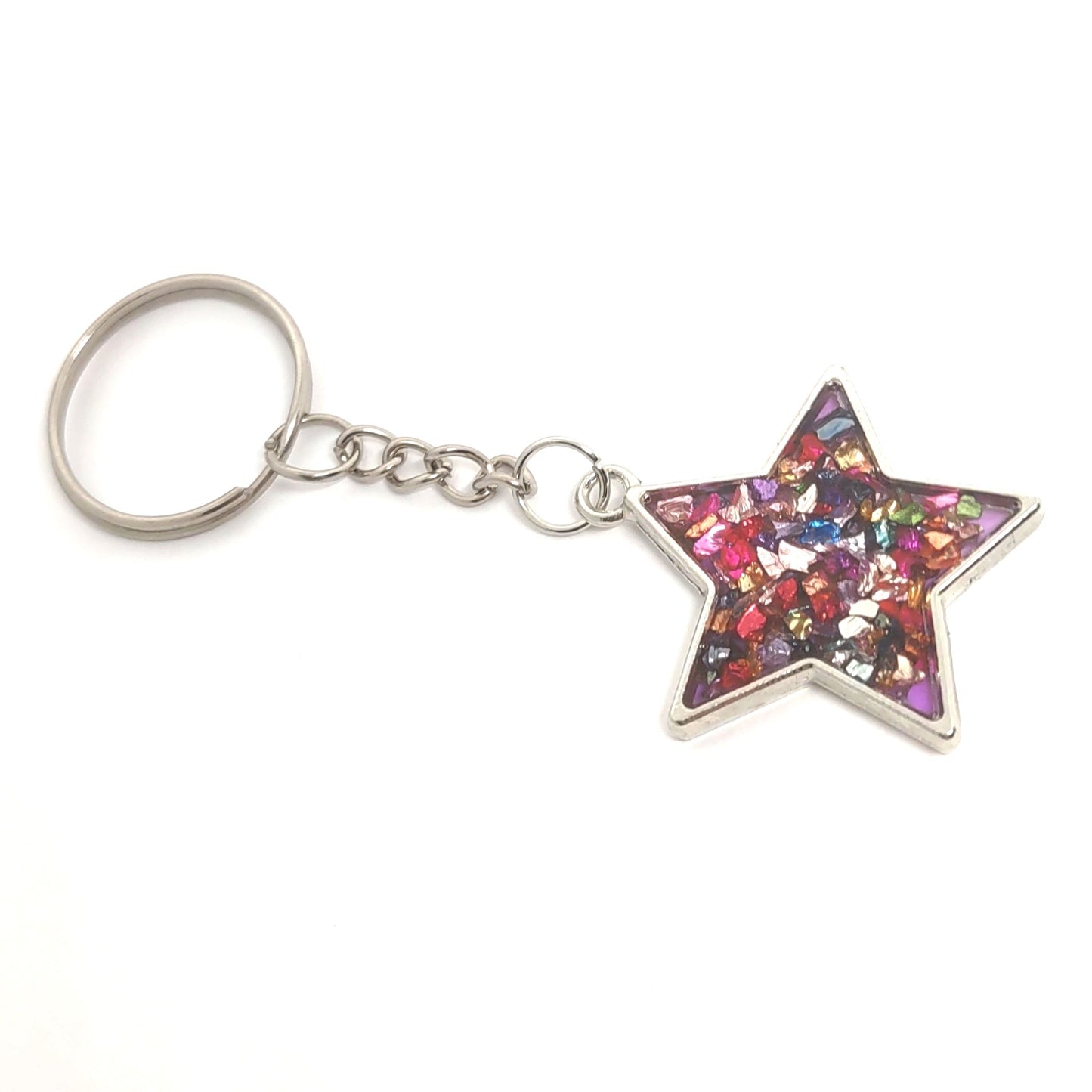 Multicolored Stone Resin Star Adornment on Chain Ring