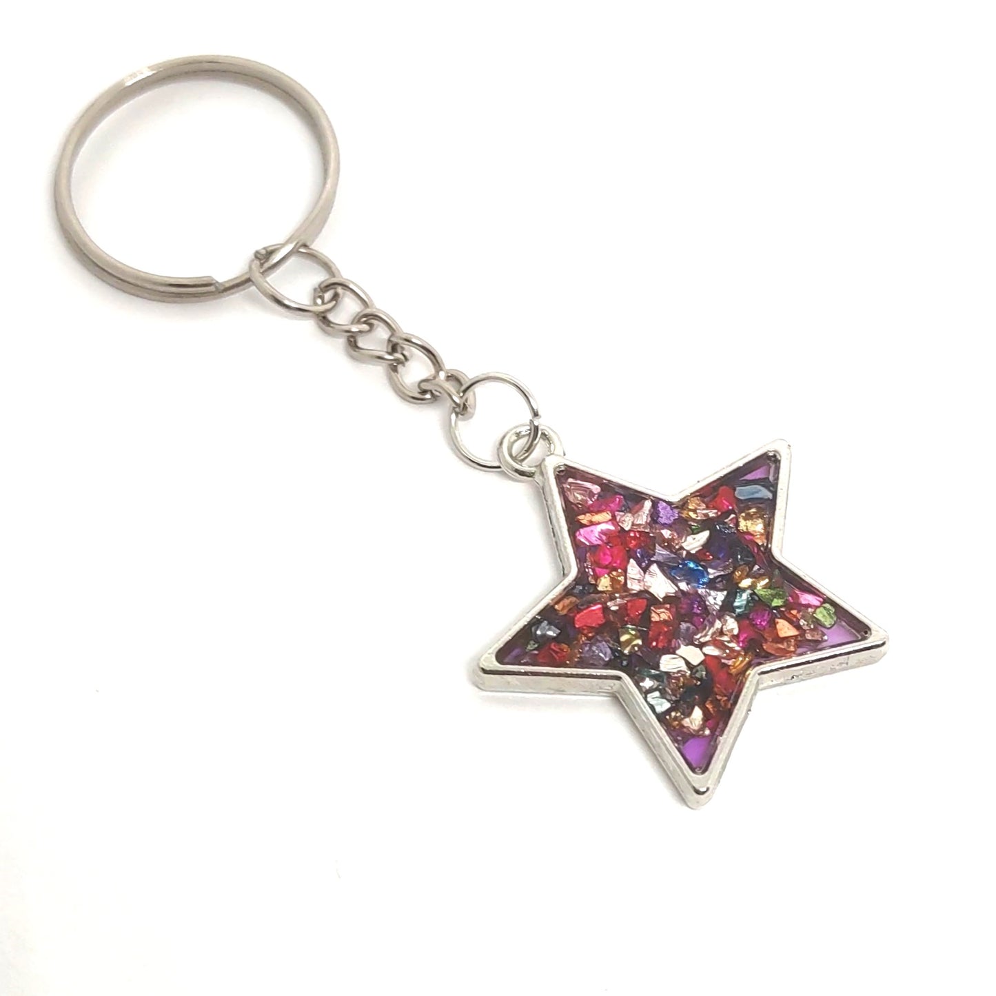 Multicolored Stone Resin Star Adornment on Chain Ring