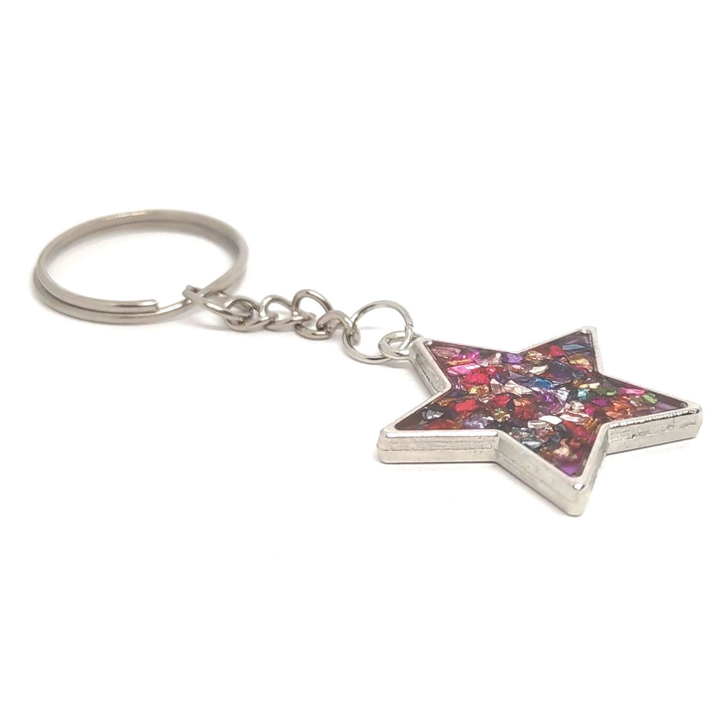 Multicolored Stone Resin Star Adornment on Chain Ring