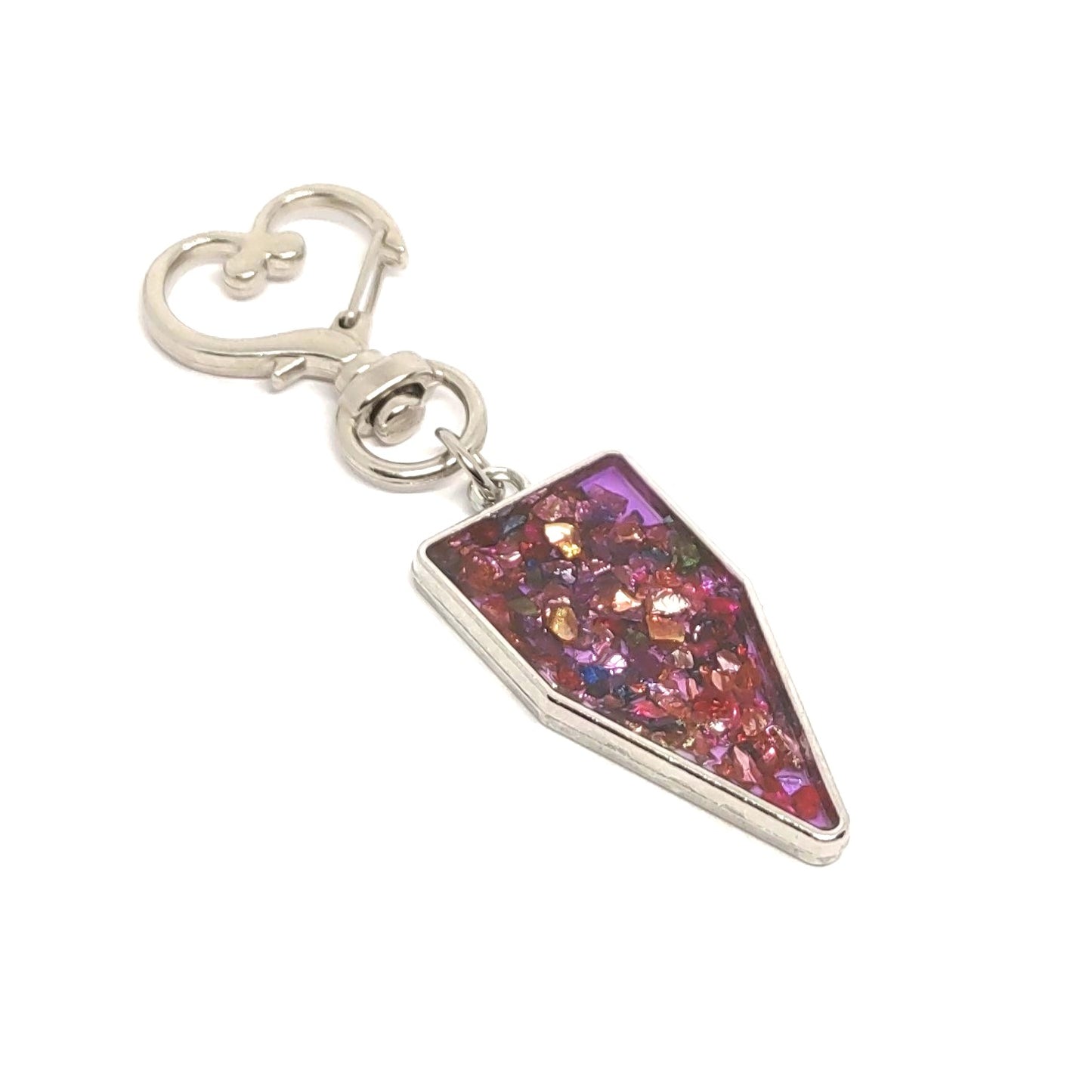 Multicolored Stone Resin Abstract Adornment on Heart Clasp