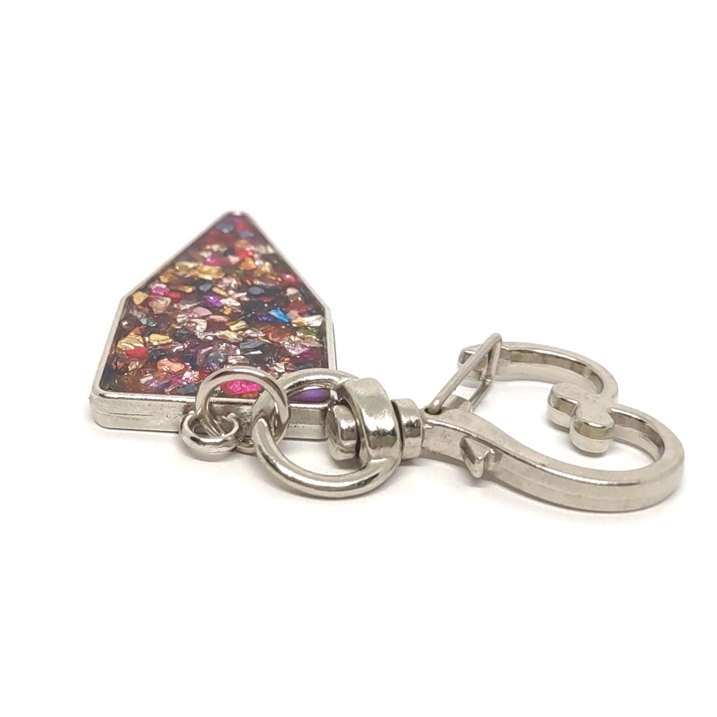 Multicolored Stone Resin Abstract Adornment on Heart Clasp