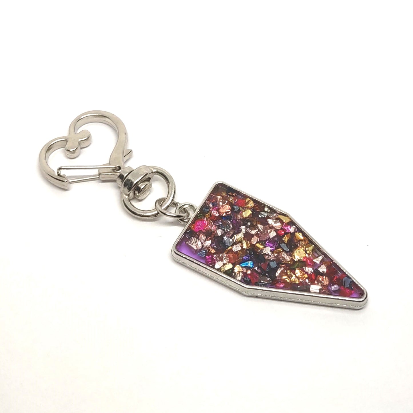 Multicolored Stone Resin Abstract Adornment on Heart Clasp