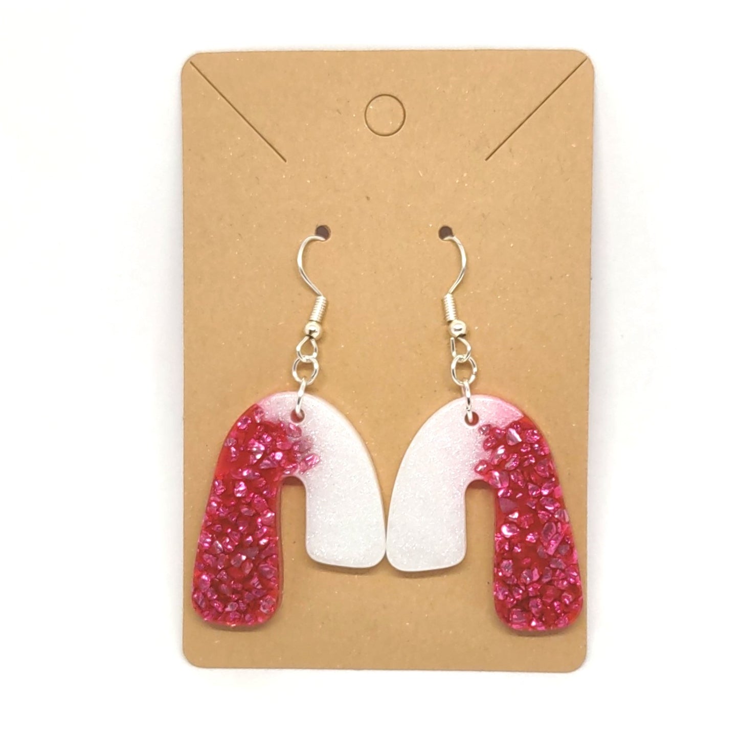 Abstract Arch Pink Stone Chips White Resin Earring