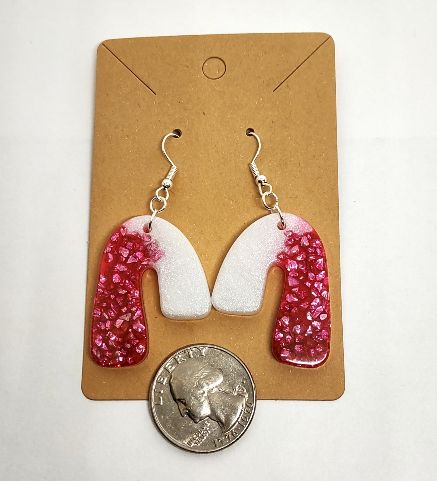 Abstract Arch Pink Stone Chips White Resin Earring