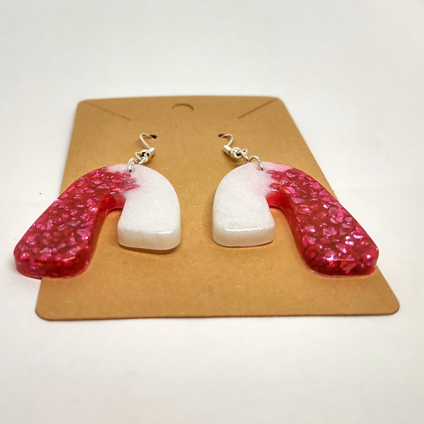 Abstract Arch Pink Stone Chips White Resin Earring