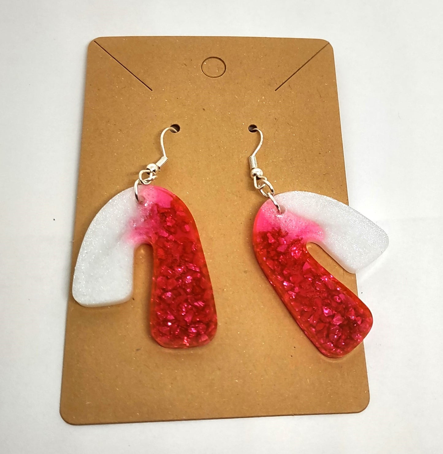 Abstract Arch Pink Stone Chips White Resin Earring