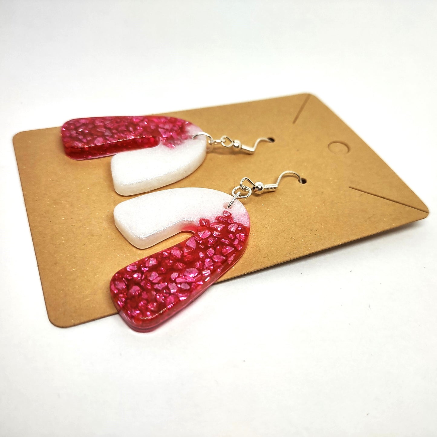 Abstract Arch Pink Stone Chips White Resin Earring