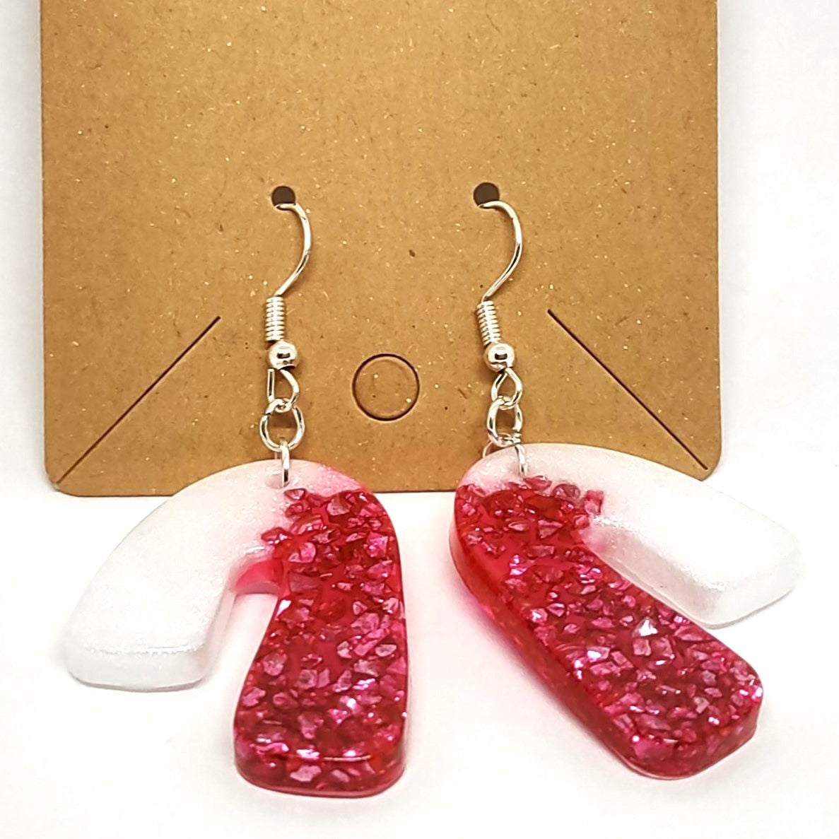 Abstract Arch Pink Stone Chips White Resin Earring