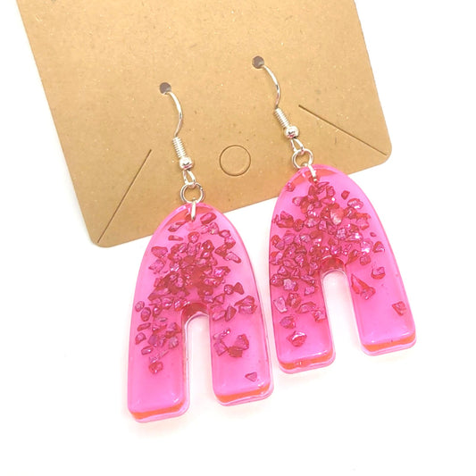 Bright Pink Stones Pink Resin Earrings