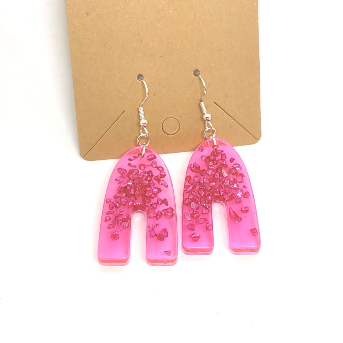 Bright Pink Stones Pink Resin Earrings