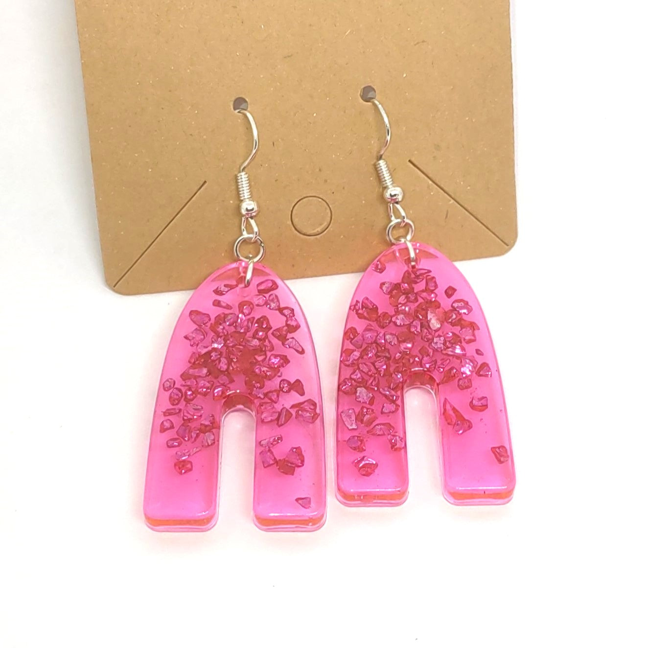 Bright Pink Stones Pink Resin Earrings