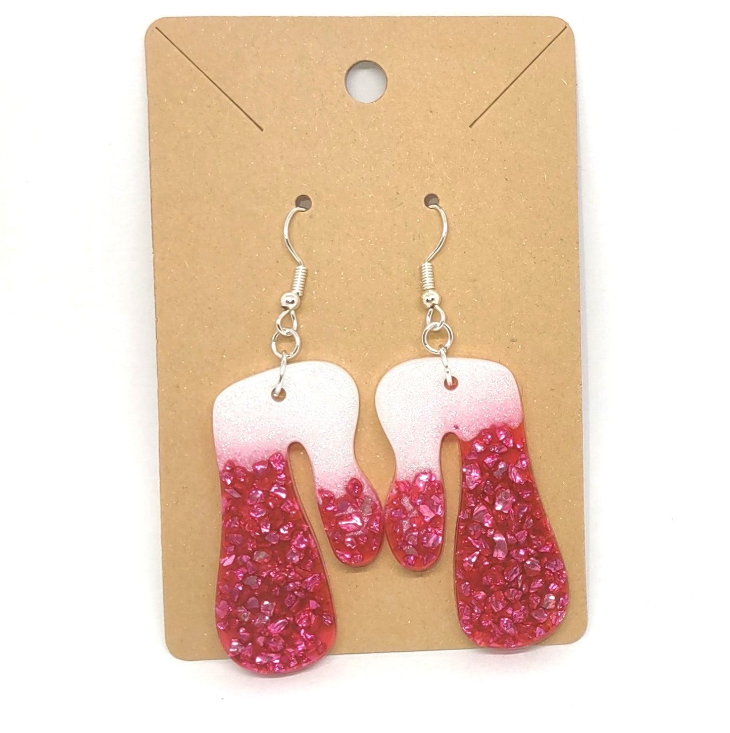 Abstract Drip Pink Stone Chips White Resin Earring