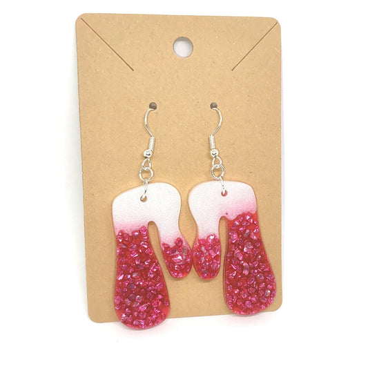 Abstract Drip Pink Stone Chips White Resin Earring