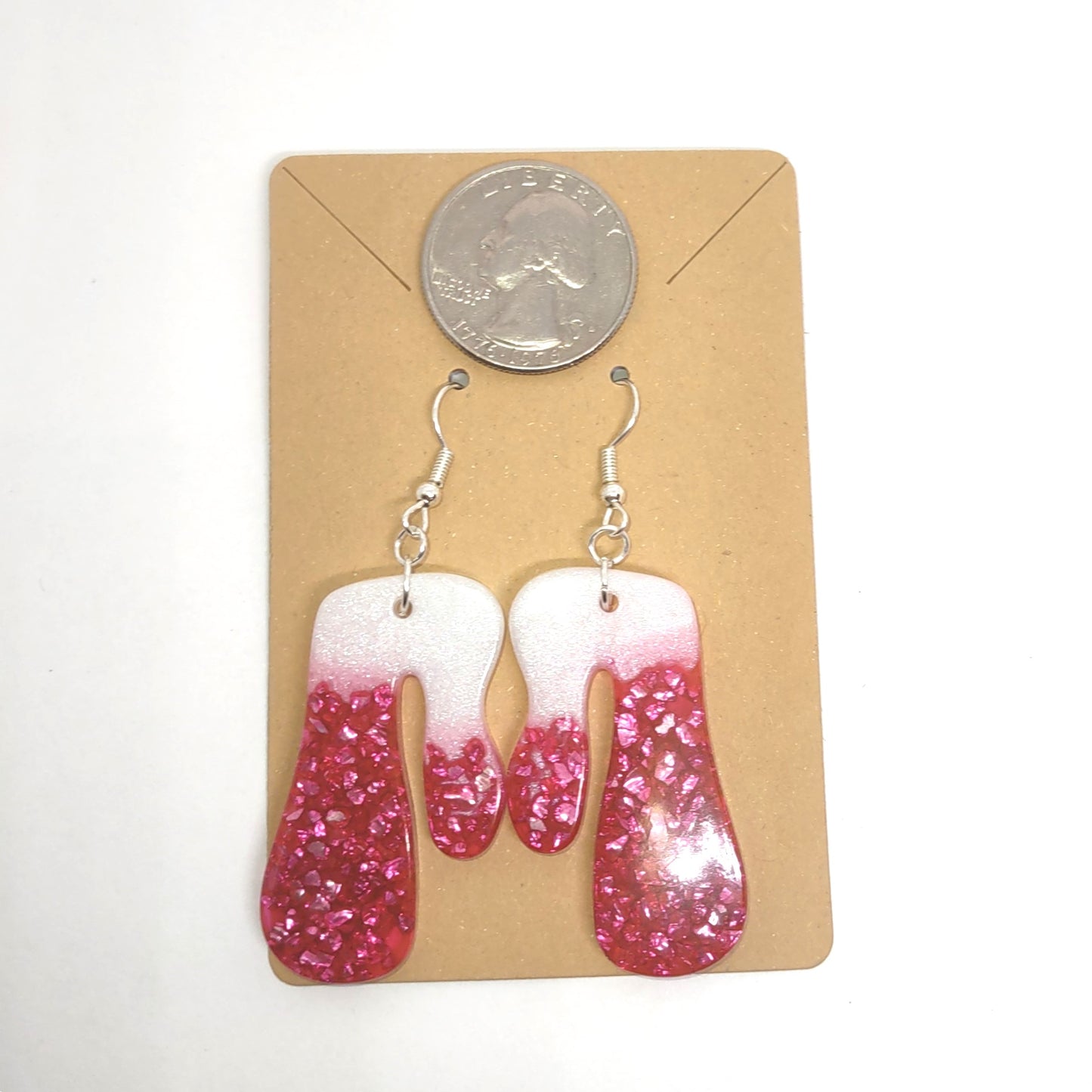 Abstract Drip Pink Stone Chips White Resin Earring