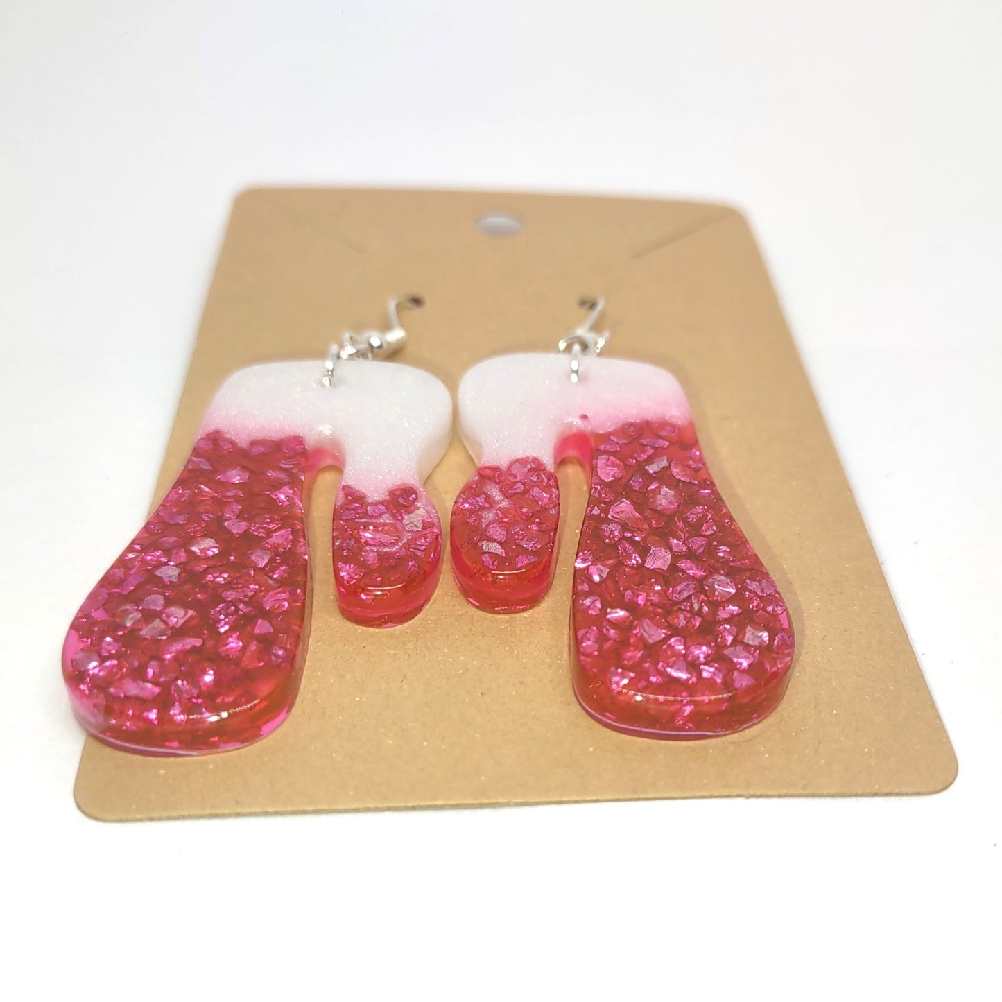 Abstract Drip Pink Stone Chips White Resin Earring