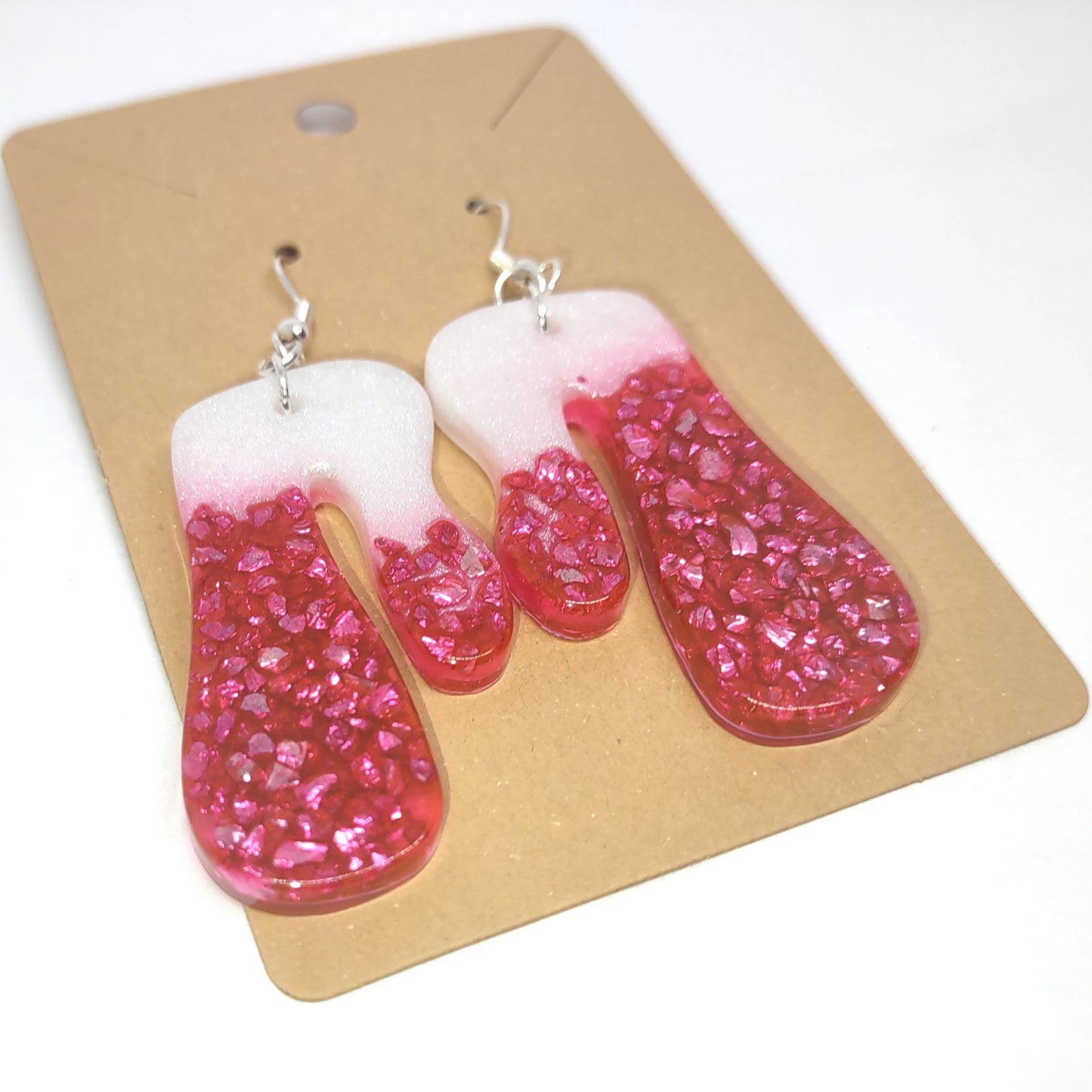 Abstract Drip Pink Stone Chips White Resin Earring