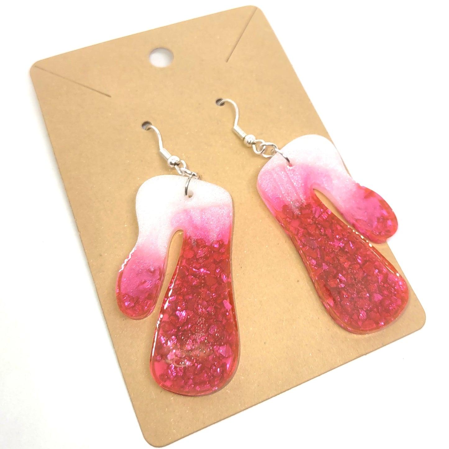 Abstract Drip Pink Stone Chips White Resin Earring