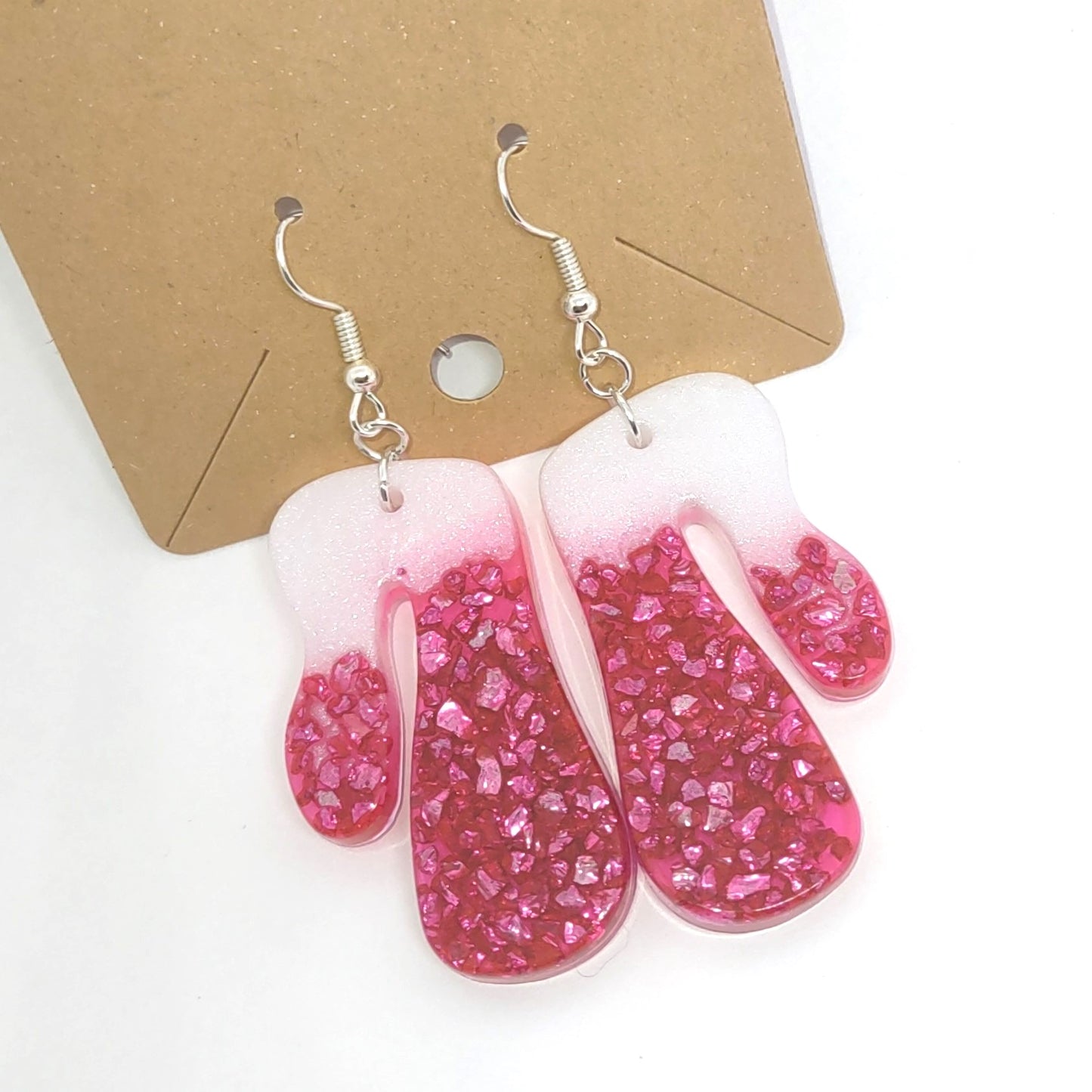 Abstract Drip Pink Stone Chips White Resin Earring