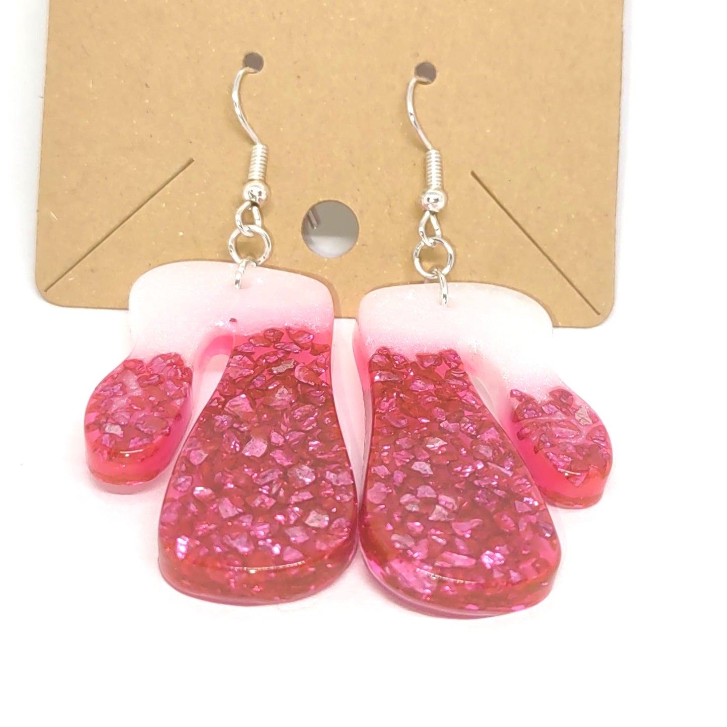 Abstract Drip Pink Stone Chips White Resin Earring