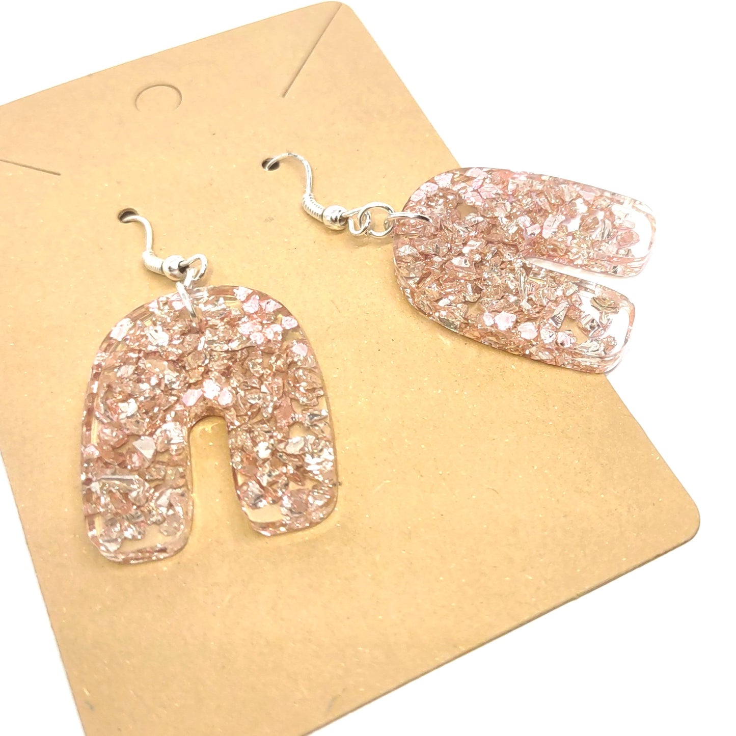 Rose Gold Stones Resin Arch Earrings