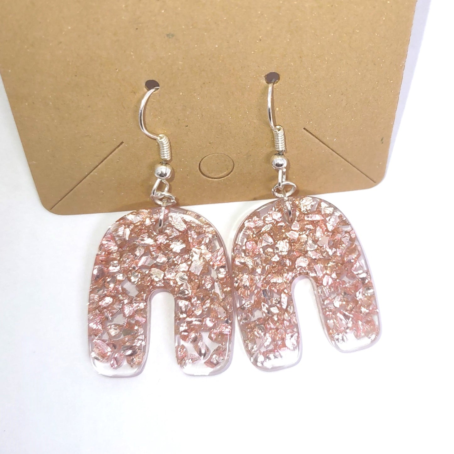 Rose Gold Stones Resin Arch Earrings