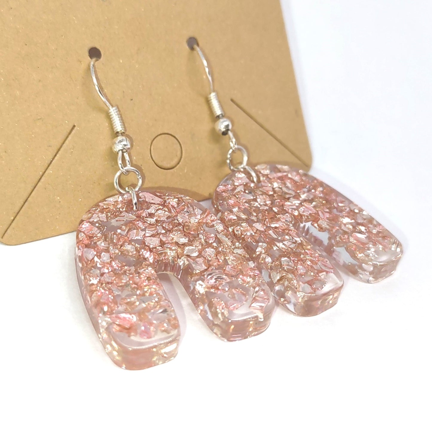 Rose Gold Stones Resin Arch Earrings