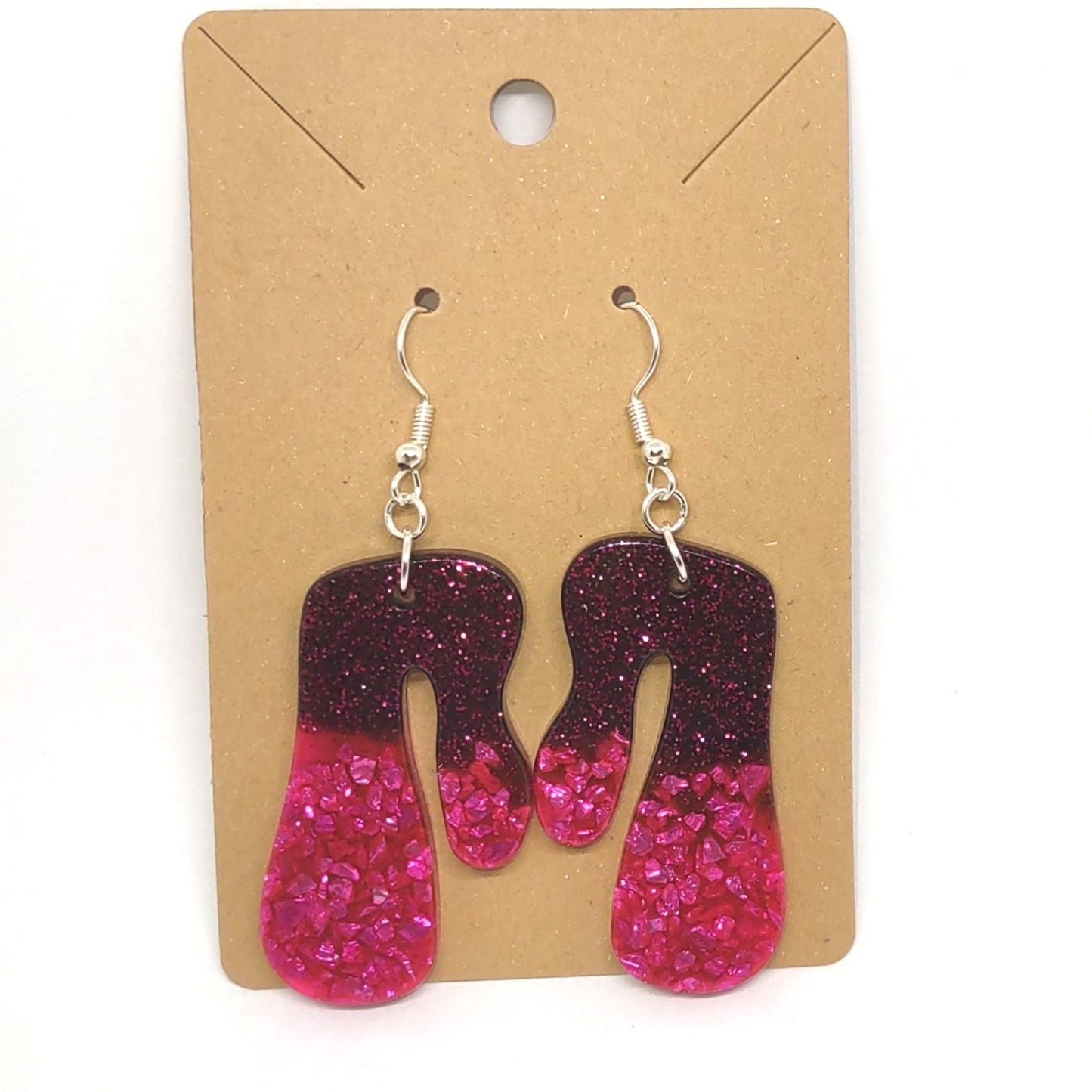 Abstract Drip Pink Stone Chips Black Resin Earrings