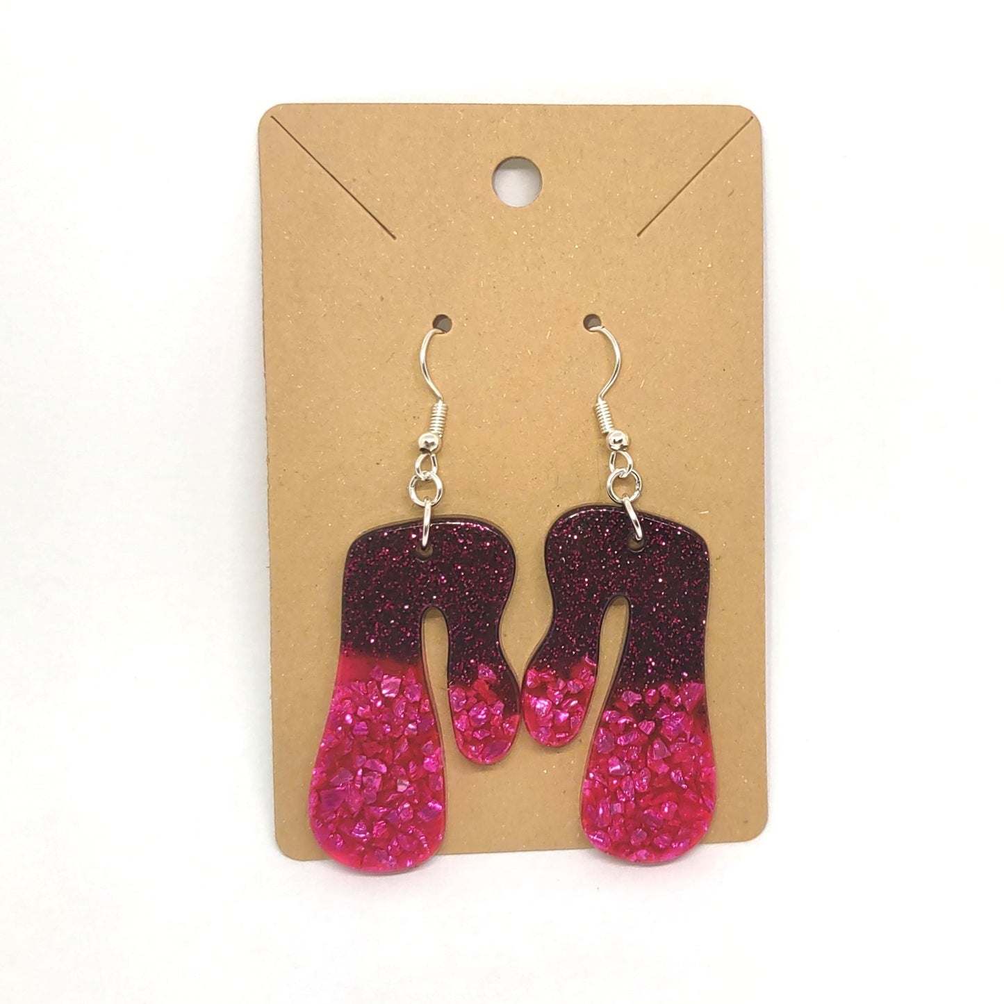 Abstract Drip Pink Stone Chips Black Resin Earrings