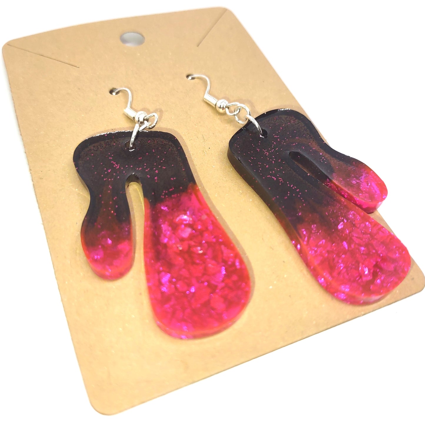 Abstract Drip Pink Stone Chips Black Resin Earrings