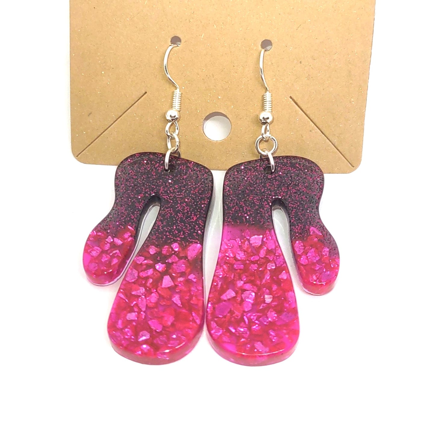 Abstract Drip Pink Stone Chips Black Resin Earrings