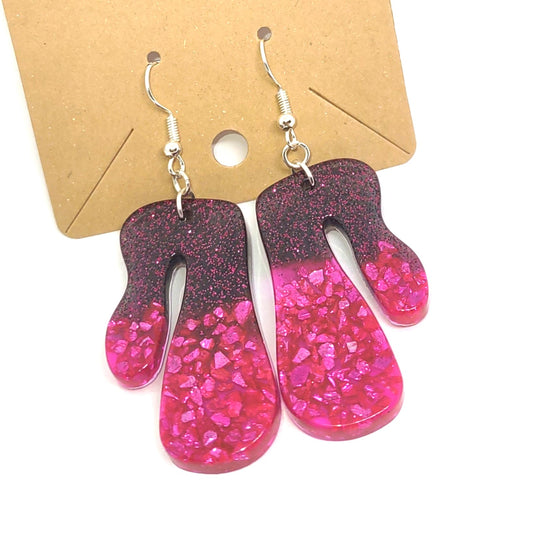 Abstract Drip Pink Stone Chips Black Resin Earrings