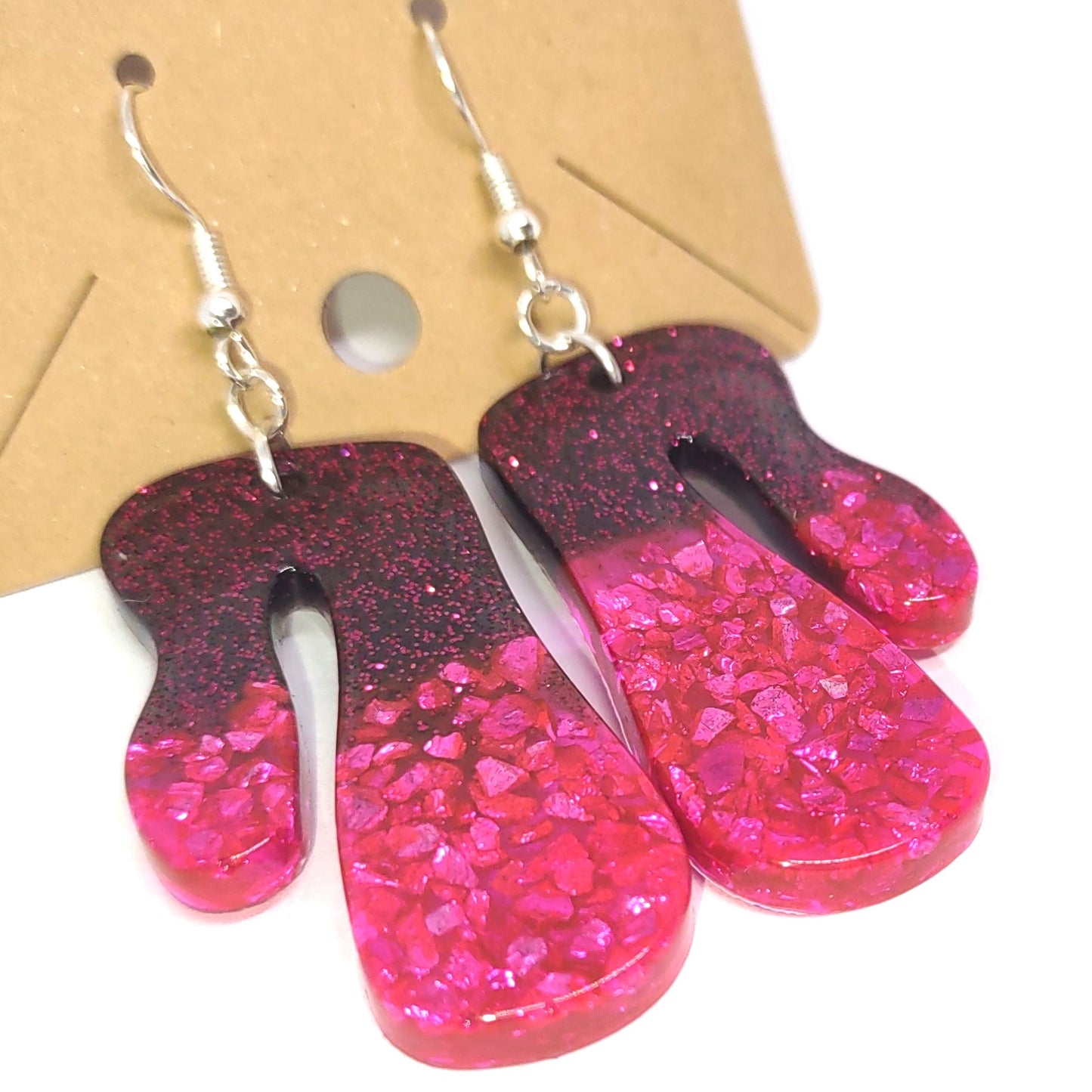 Abstract Drip Pink Stone Chips Black Resin Earrings