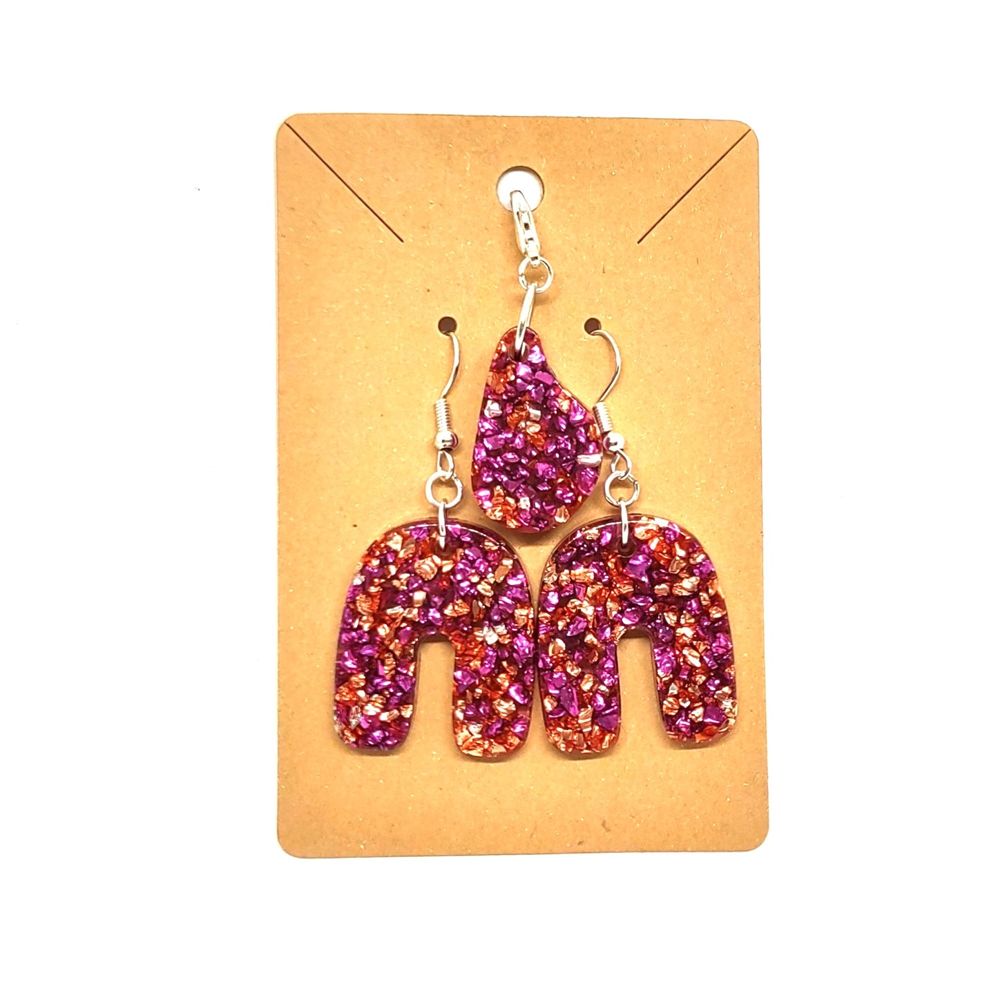 Pink Stones Encased in Resin Matching Earrings and Adornment Set