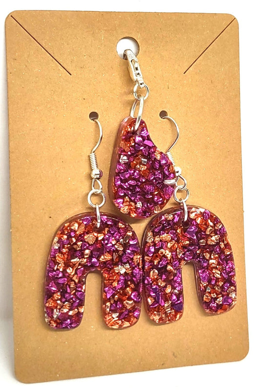 Pink Stones Encased in Resin Matching Earrings and Adornment Set