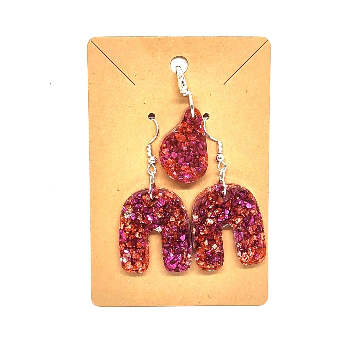 Pink Stones Encased in Resin Matching Earrings and Adornment Set