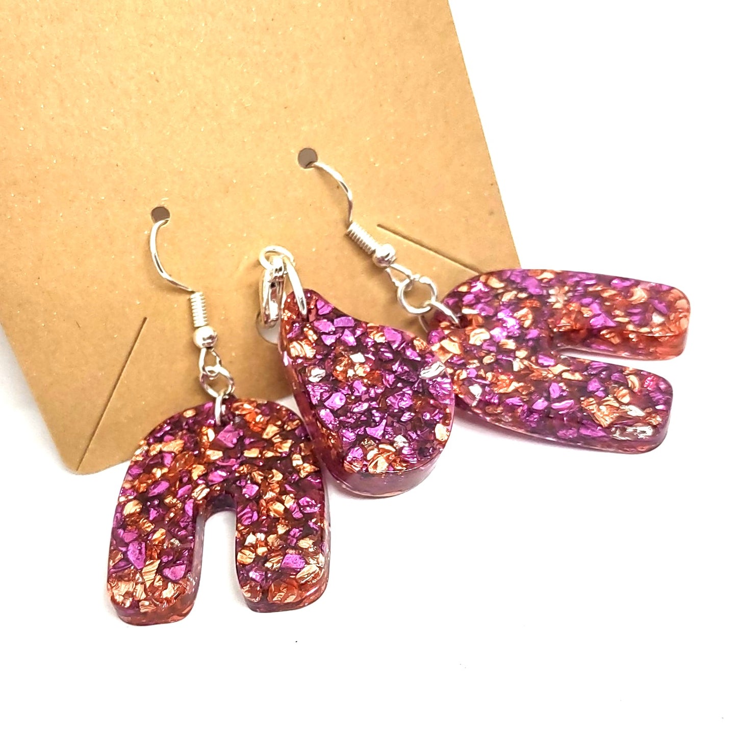 Pink Stones Encased in Resin Matching Earrings and Adornment Set