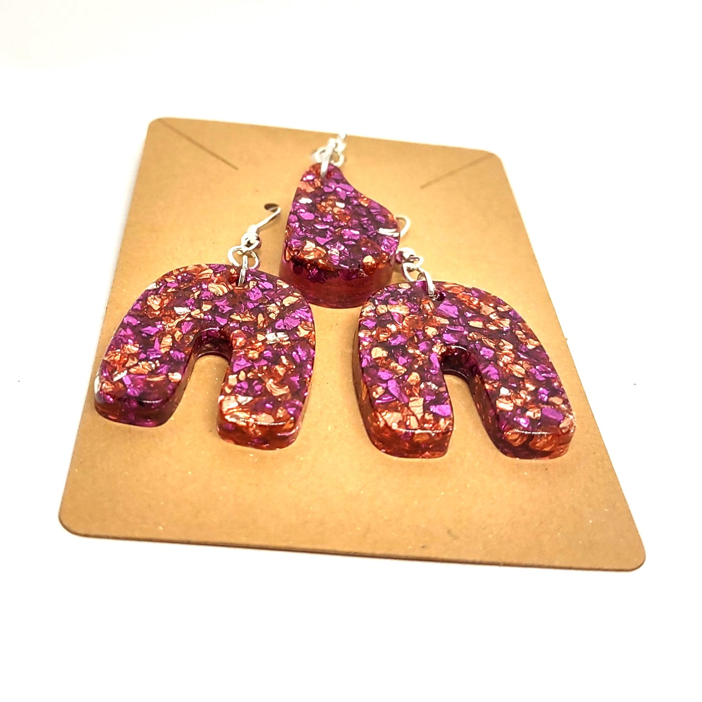 Pink Stones Encased in Resin Matching Earrings and Adornment Set