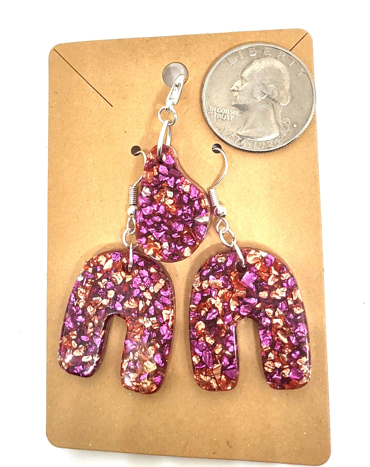 Pink Stones Encased in Resin Matching Earrings and Adornment Set